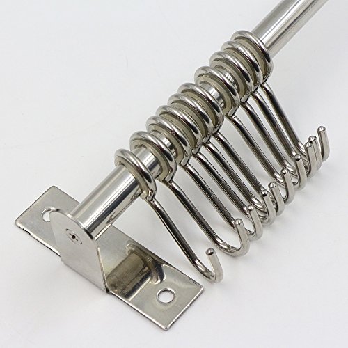Kitchen Sliding Hooks, Stainless Steel Hanging Rack Rail Organize Kitchen Tools with 10 Utensil Removable S Hooks for Towel, Pot Pan, Spoon, Coats, Bathrobe, BBQ,Wall Mounted Hanger