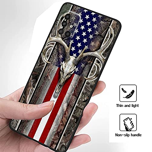 Gimgoonban For Samsung Galaxy A51 4G Case,Usa American Flag Wood Deer Skull Cases For Men Women,Usa Flag Graphic Cool Shockproof Soft Silicone Case For Samsung Galaxy A51 4G #TOP4