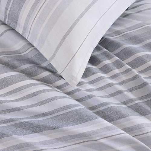 Tommy Hilfiger - Twin Duvet Cover Set, Cotton Textured Bedding with Matching Sham, Medium Weight Bed Set, Oeko-TEX Certified (Bold Stripe Grey) by Tommy Hilfiger - Used condition - Image 6