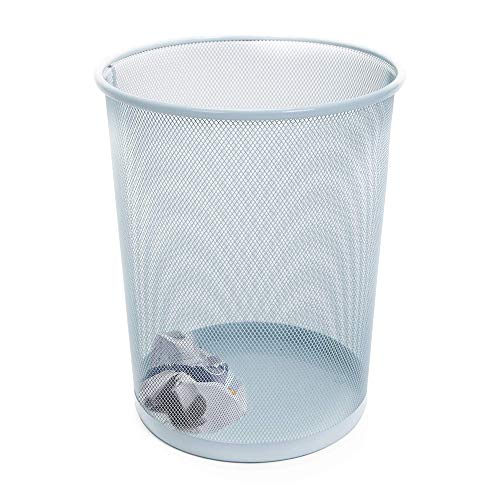 Smart Design Steel Mesh Waste Basket - Easy To Clean Design - Garbage, Paper Clutter, Metal Wire Trash Can Bin, Bathroom, Bedroom, Home And Office - 11.75 X 13.75 Inch - Light Blue #TOP1