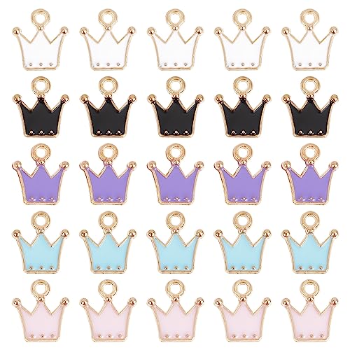 SUNNYCLUE 1 Box 60Pcs 5 Colors Crown Charms Crown Enamel Charm Mini Crown Charm King Colorful Queen Charms for jewellery Making Charms DIY Earrings Bracelet Necklace Crafts Women Adults Gift Decor