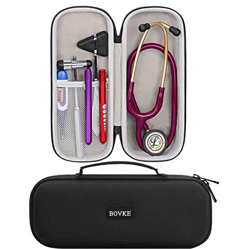 BOVKE Stethoscope Case for 3M Littmann Classic III Monitoring, Lightweight II S.E, Cardiology IV Diagnostic Stethoscopes - Extra Room fits Pen Light Scissors Pulse Oximeter Nurse Accessories, Black
