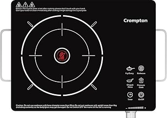 Crompton Infrared 2200W Induction Cooktop with Feather Touch Controls, Rotary Knob and Adjustable Power Levels, LED Display, Overvoltage & Overheat Protection | Efficient Electric Cooker Kitchen