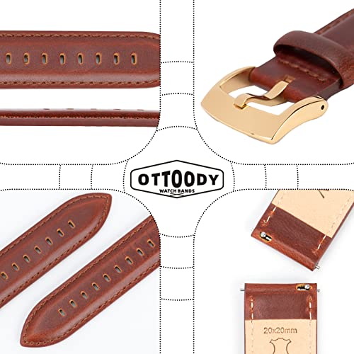 Image of OTTOODY Leather Watch Bands Quick Release, Elegant Top Grain Leather Watch Straps for Men & Women, Choice of Color & Width - 18mm, 19mm, 20mm, 21mm or 22mm Wristbands Bracelet for Watch & Smartwatch