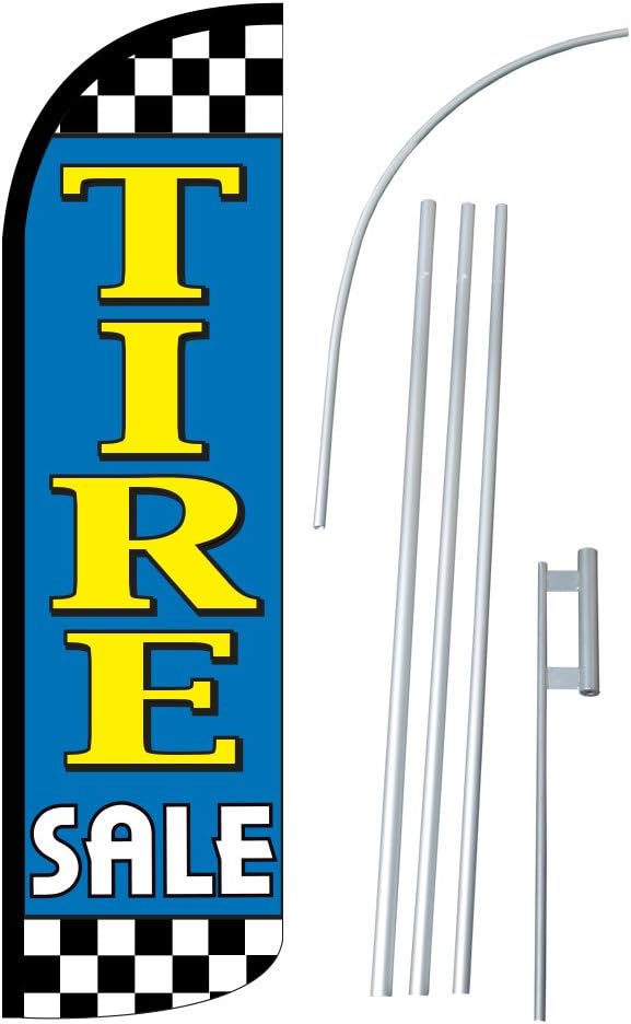 NEOPlex - "TIRE Sale" 12-Foot Super Swooper Feather Flag with Heavy-Duty 15-Foot Pole and Ground Spike