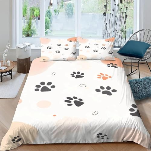Funda Nordica Cama 135/150 Huellas de Animales 3D Ropa de Cama 220x240 Funda Nórdica 3 Piezas Estilo de Dibujos Animados Funda de Edredon de Suave con Cremallera y 2 Fundas de Almohada