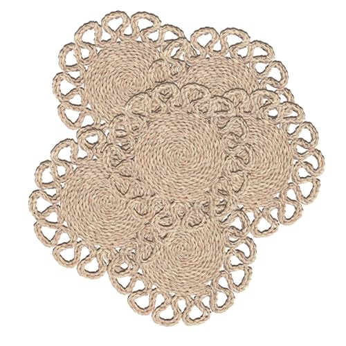 Image of Laquedecraft 13.8 inch Set of 6 Seagrass Placemats | Boho Woven Rattan Table Mats | Farmhouse Wicker Spring Plate Chargers Like Water Hyacinth, Seagrass for Wedding, Party, Christmas, Events