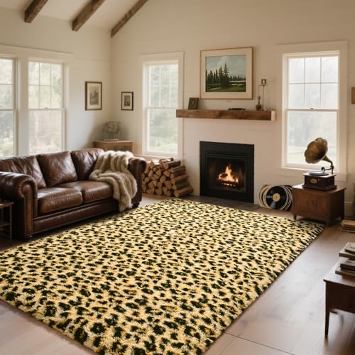 Tapis imprimé léopard épais et ultra doux noir et kaki - 2
