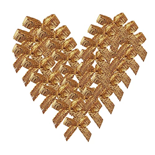 Micomon 50pcs 1-Inch Mini Bows for Crafts Metallic Ribbon Bows for Crafts Gift Packing Scrapbooking(C.Gold)