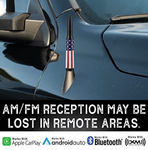 EcoAuto (American Flag) Badass Antenna Replacement for Dodge RAM & Ford F150 F250 F350 Super Duty Ford Raptor Bronco Trucks - Anti-Theft Design - Short Replacement Antenna 1990 - Current