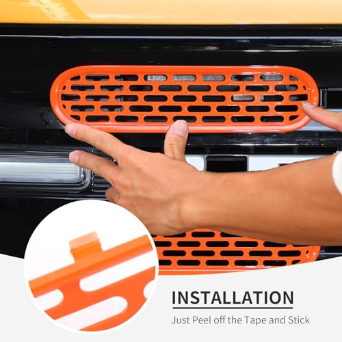 Image of Linskip Oval Grille Inserts Fit for 2021-2025 Ford Bronco, Front Mesh Grille Cover for Bronco Exterior Accessories, Enhancing Vehicle Front Appearance(orange)