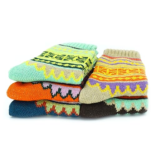 Image of 5 Pairs Vintage Winter Women's Warm Thick Knitted Soft Wool Socks Gifts Cozy Crew Socks