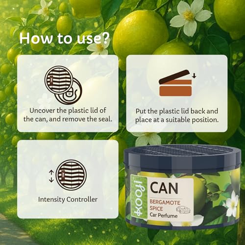 Image of Kooji Can Car Perfume + 5ml Car Hanging Perfume Pendant (Free) - Bergamot Spice Scent - Long-Lasting, Alcohol-Free, Oud & Saffron Oriental Fragrance - For Car, Home, Office Use - Lasts Up to 60 Days