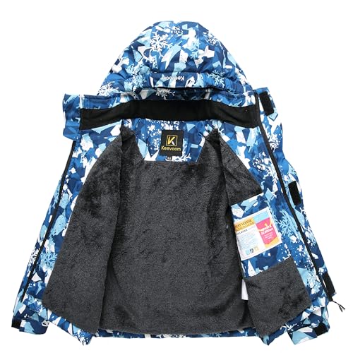 Image of Keevoom Boys Winter Coat Ski Jacket Windproof Kids Snowboard Warm Fleece Snow Coat Waterproof Outdoor Hooded Ski Coats