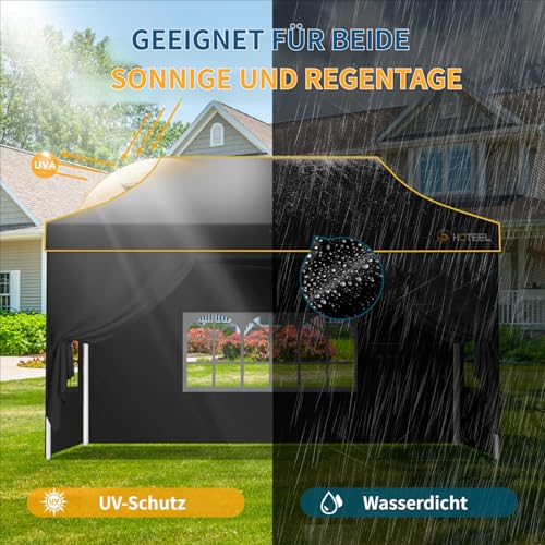 Image of Hoteel Gazebo, 3 x 4.5 cm, Waterproof, Stable, Winterproof, Reinforced Folding Gazebo with Hexagonal Tube Frame, Anti-UV Party Tent, Foldable Garden Gazebo for Markets, Carry Bag with Wheels, 4 Sand