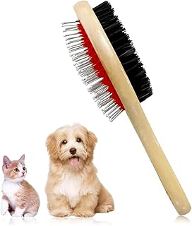 Dog Brush Double Sided Wooden Dog Brushes for Grooming Messaging & Cleaning 2 in 1 Pin & Bristle Soft Pet Hair Brush for D...