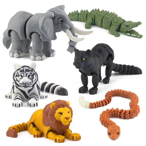 6PCS 3D Printed Safari Animals Figures Toys, Realistic Articulated Zoo