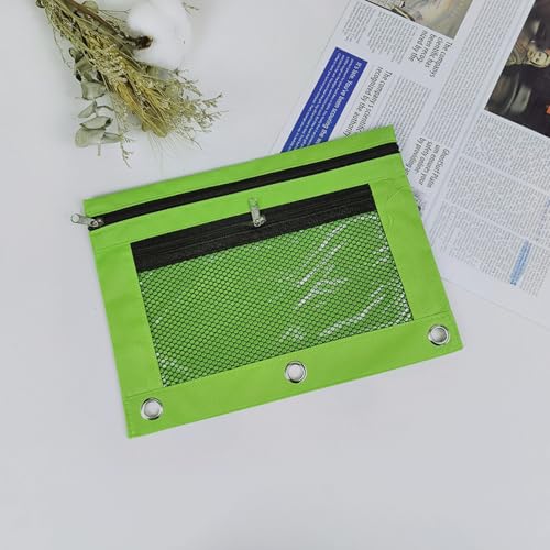 Image of Pencil Pouch for 3 Ring Binder - 3 Hole Zipper Pen Case Bag Holder Bulk Accessories Clear Window Aesthetic Organizer Pockets (Grass Green)
