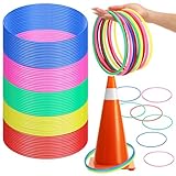 Wettarn 60 Pcs Large Plastic Ring Toss Multicolor Throwing Carnival Rings Speed and Agility Practice Games, Garden Backyard Lawn Outdoor Games(7 Inch,Lively Color)