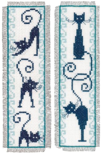 Image of Vervaco Cross Stitch Bookmark Cheerful Cats (Set of 2) 2.4 inch x 8 inch