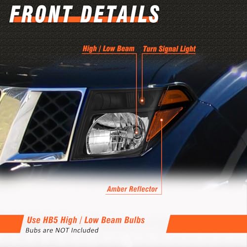 Image of Headlight Assembly for 2005-2007 Pathfinder /2005 2006 2007 2008 Nissan Frontier Black headlight Driver and passenger side(No Bulbs)