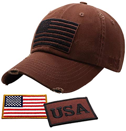 Image of Antourage American Flag Unisex Baseball Hat for Men and Women | USA Flag Mesh Snapback Flat Visor Cap + 2 Patriotic Patches