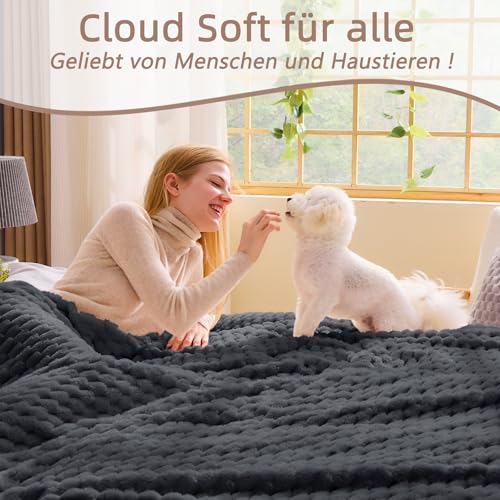 Vielit Kuscheldecke Flauschig, Deko Sofa Decke, 220x240 XXL Anthrazit – Ansicht 3