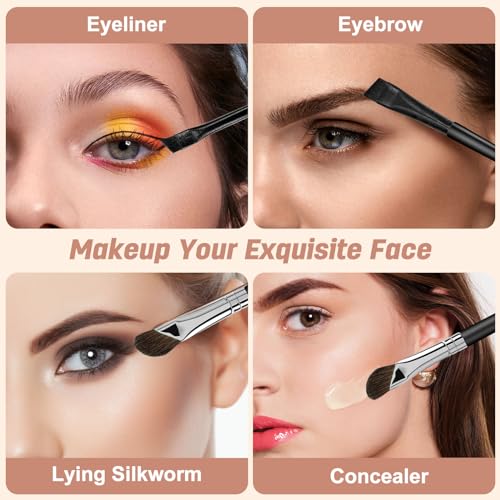 MUIIGOOD 3 Pcs Eyeliner Brushes Set, Fine Angled Eyeliner Eyebrow Concealer Brushes, Upgraded Sickle Ultra Thin Extra thin Eyeliber Brush Slanted Flat Angle for Beauty Cosmetic Tool