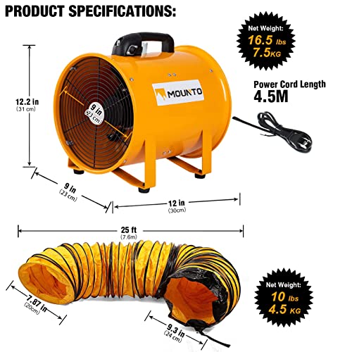 Mounto Combo Heavy Duty Cylinder Fan With 25-Foot Vinyl Hose (8Inch) #TOP1