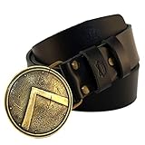Leather belt with belt buckle Spartan shield, Handmade Aspis shield solid brass belt buckle on leather belt for men and women