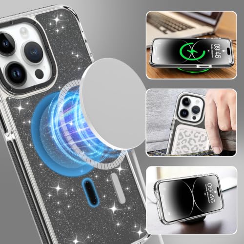 Image of Magnetic Case for iPhone 14 Pro Max [Compatible with Magsafe] [Bling Glitter Fluorescent Design] [1 Screen Protector] Slim Translucent Matte Case for iPhone 14 Pro Max 6.7 inch 2022, Black