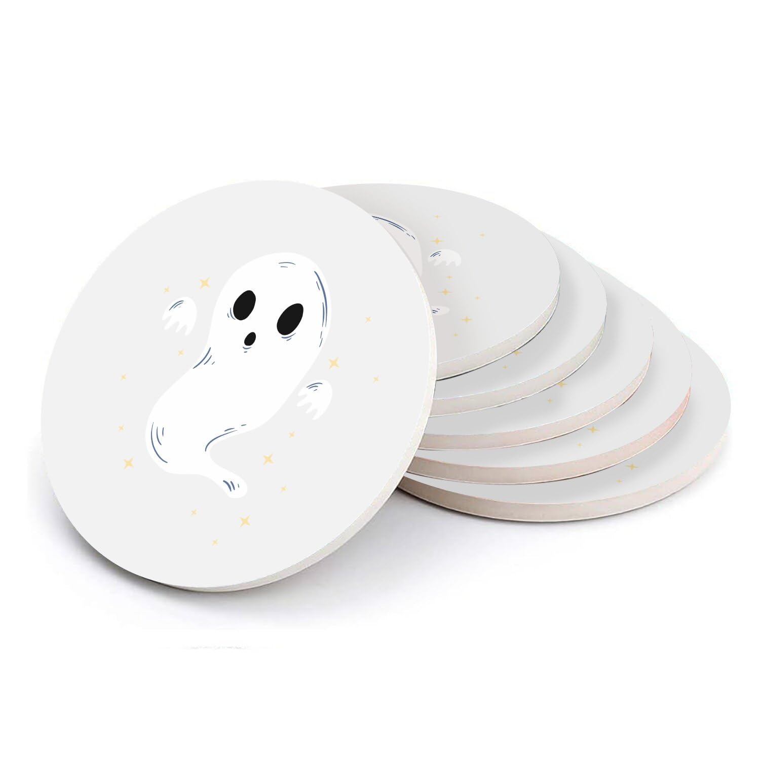Sous verre ronds en céramique Halloween lot de 6 dessous de verre absorbants fantôme mignon