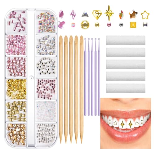 Vbnuyhim Tooth Crystal Gems - Shiny Teeth Gem Crystal Kit | 初心者に優しい歯の装飾反射 パーティー、おでかけにまばゆい笑顔