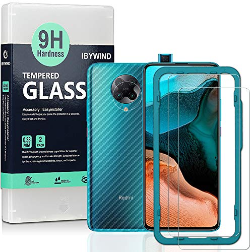 Ibywind Protector de Pantalla para Poco F2 Pro/Redmi K30 Pro [2 Piezas],con Protector de Lente de Cámara,Atrás Pegatina Protectora Fibra de Carbono,Incluyendo Kit de instalación fácil