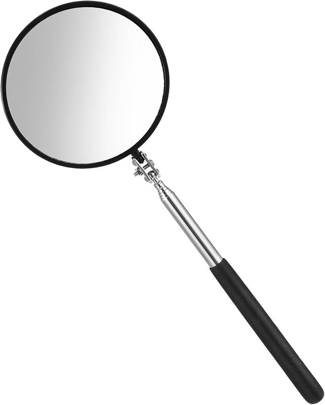 Espejo de inspección telescópico, espejo de inspección flexible de rotación 360 Espejo de inspección circular con mango retráctil Espejos de inspección redondos para comprobar el estado del vehículo(Dia-4 pulgadas)