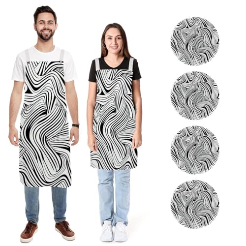 Tablier tourbillons noirs et blancs pour cuisiner en duo avec style