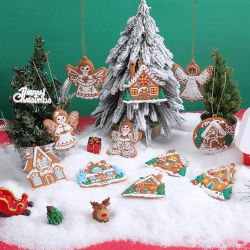 SUNNYCLUE 1 Box 11Pcs Mini Tree Ornaments Christmas Tree Decorations Gingerbread Man House Angel Snowman Ornament Small Winter Ornaments Plastic Xmas Ornaments for Home Party Hanging Supplies - Image 4