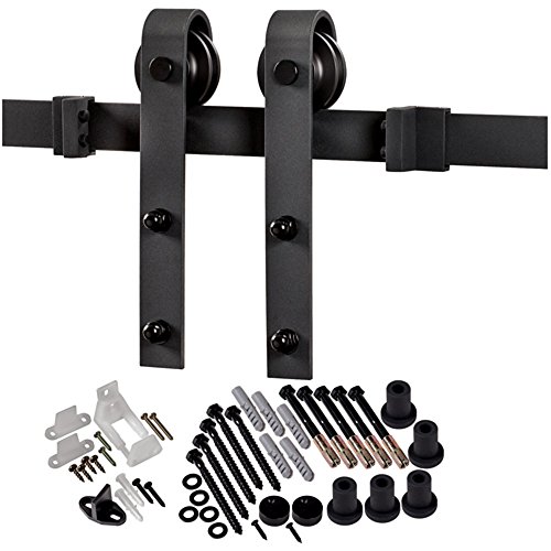 National Door Company Zz364337 Solid Core, Molded 2-Panel Archtop, Primed, 32" X 80", Barn Door Unit With Matte Black Hardware, Non Handed, Mdf; Steel, 80" Height #TOP1