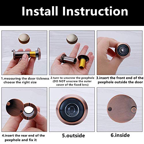 Kuiji Peep Hole With Rotating Privacy Cover, 220 Degree Wide View Angle Door Viewer Heavy Duty Solid Brass Peephole For 1-3/8" To 2-1/6" Doors For Home Office Hotel(Black) #TOP5