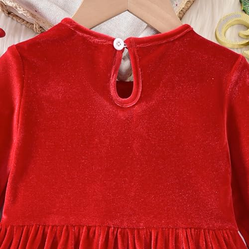 Toddler Girls Christmas Dress Long Sleeve Crew Neck Embroidery Santa Claus Winter Christmas Party Dress 12M-5T4