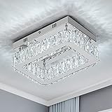 HomLaiting Crystal Ceiling Light Fixture Flush Mount Chandelier LED Bedroom Chandelier Ceiling Light Crystal Square Chandelier for Hallway Closet Foyer Bathroom Kitchen (6500K Daylight)