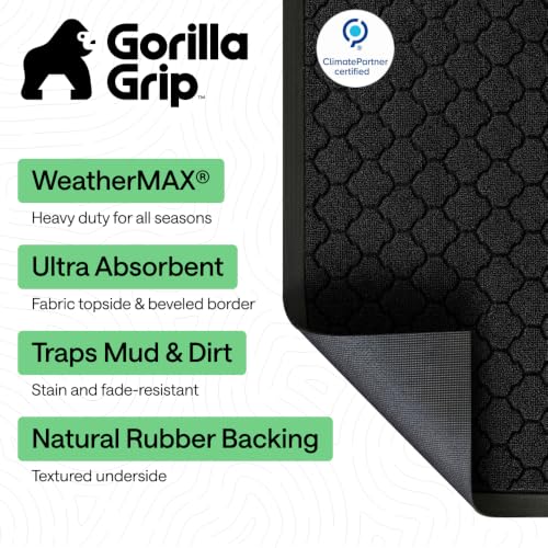 Image of GORILLA GRIP WeatherMAX Door Mat, Indoor Outdoor, 47x35, Black Quatrefoil