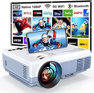 Projector with WiFi and Bluetooth, 5G WiFi Native 1080P 9500L 4K Supported, FUDONI Portable Outdoor Projector with Screen for Home Theater, Compatible with HDMI/USB/PC/TV Box/iOS and Android Phone