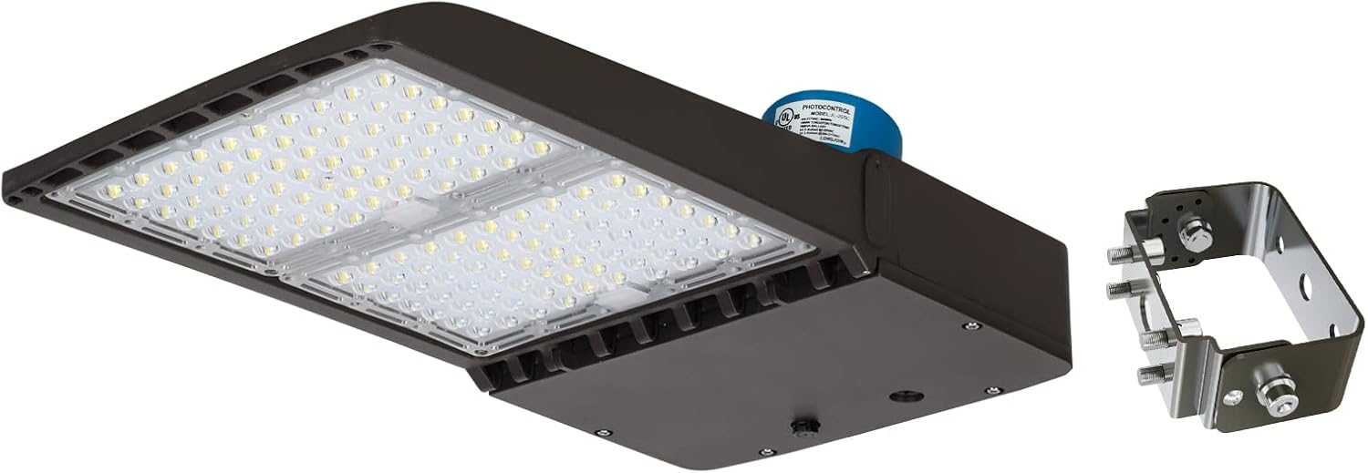 300W LED Parking Lot Light with Photocell & Trunnion Mount & Motion Sensor 42000Lum 5000K, 0-10V Dimming Outdoor LED Area Shoebox Lighting, AC100-277V / IP65 / DLC &UL-Listed(1 Pack)