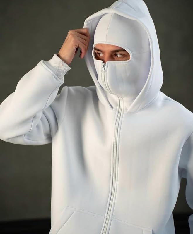 Image of Balaclava zipper Hoodie for men 350 GSM Heavyweight Ninja Hoodies for men