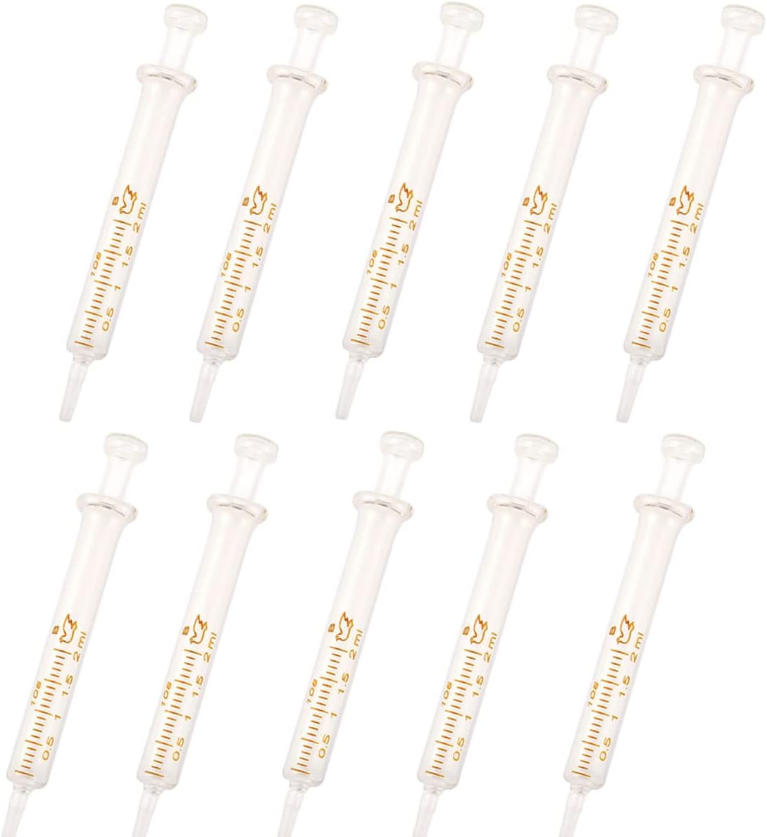 10 Pack Reusable Glass Syringes, 2ml Glass Syringe Standard Diameter Caliber Injector Laboratory Sampler
