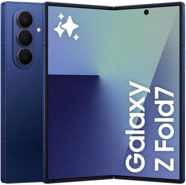 Samsung Galaxy Z Fold7 AI Phone, Thin and Light Foldable Design, Large Screen, 200MP Camera, 256GB Storage, 12GB Memory, 4400 mAh Battery, Blue Shadow, 3 Year Extended Warranty (UK Version)