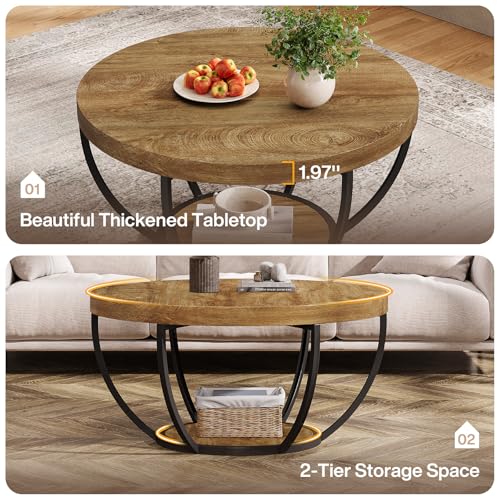 Image of Tribesigns Round Coffee Table with Storage, 31.7 inch Living Room Table