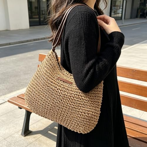 Bolso Tote tejido de paja para mujer miniatura 6