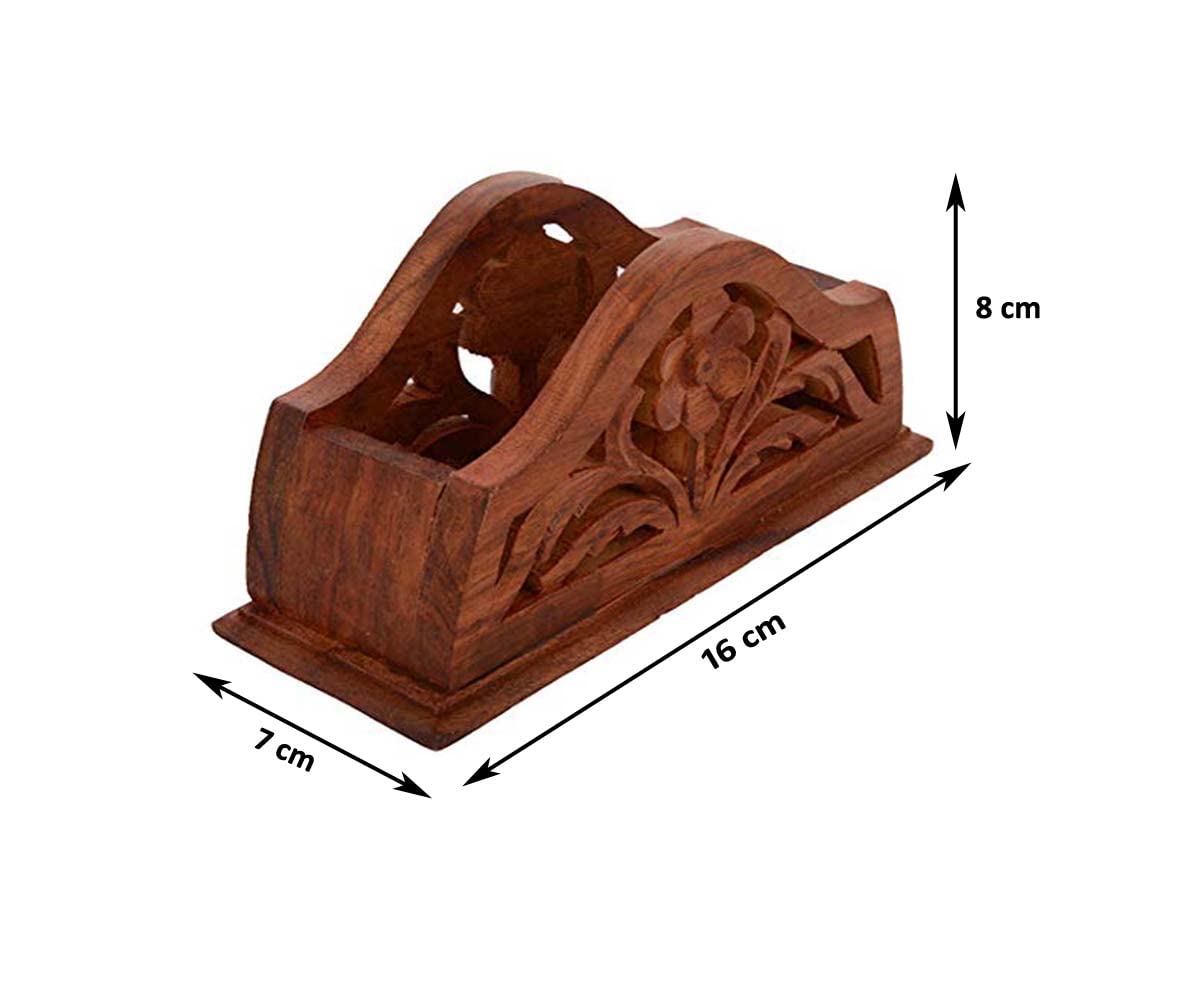 Zyntix Wooden Handmade Tissue Holder, Paper Holder, Multi Holder for Office Use Carved Flower Napkin Holder Tissue Paper Holder for Dining Table Home Paper Napkin Holder Brown 4